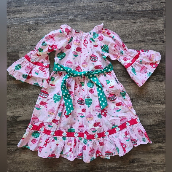 Jelly The Pug Christmas Pink Holiday Dress with Festive Ornament Patterns - Picture 3 of 4